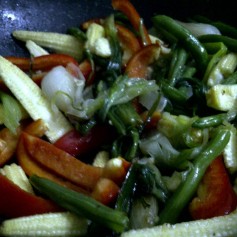 Green Noodles - Add the Red Pepper and Baby Corn